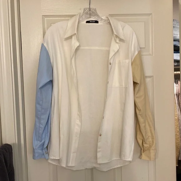 Misslola color blocked button up blouse - Picture 1 of 5